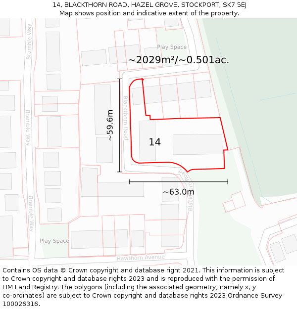 14, BLACKTHORN ROAD, HAZEL GROVE, STOCKPORT, SK7 5EJ: Plot and title map