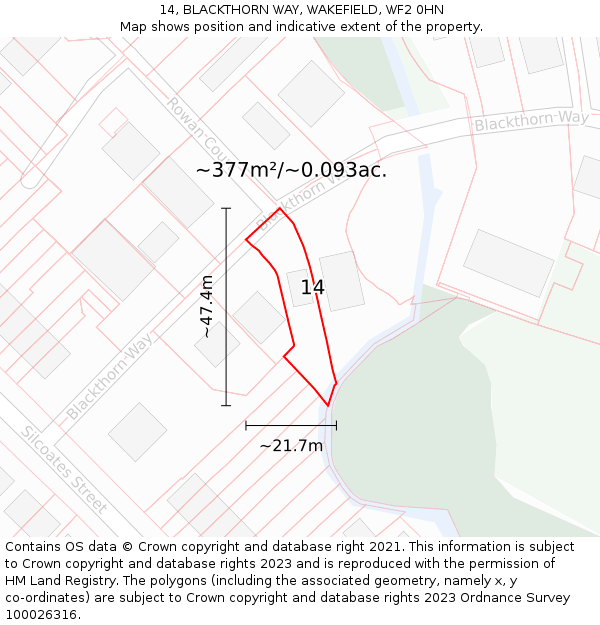 14, BLACKTHORN WAY, WAKEFIELD, WF2 0HN: Plot and title map