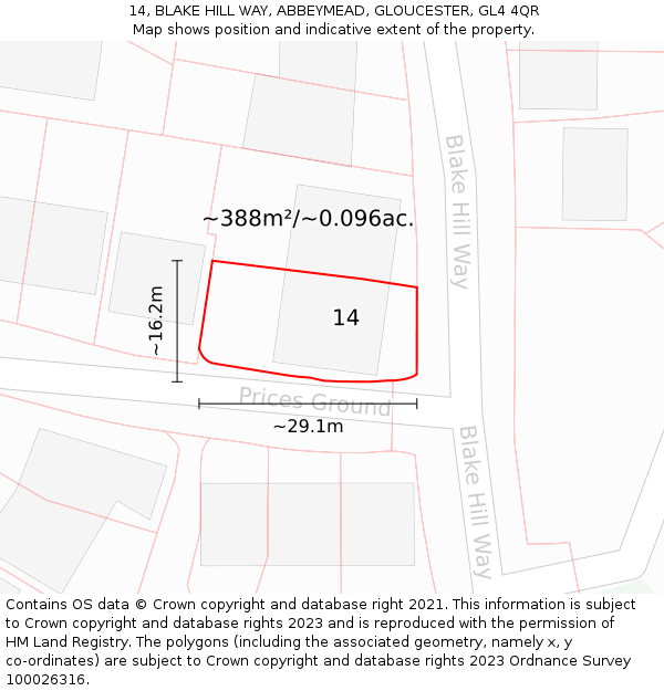 14, BLAKE HILL WAY, ABBEYMEAD, GLOUCESTER, GL4 4QR: Plot and title map