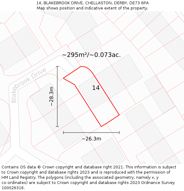 14, BLAKEBROOK DRIVE, CHELLASTON, DERBY, DE73 6PA: Plot and title map