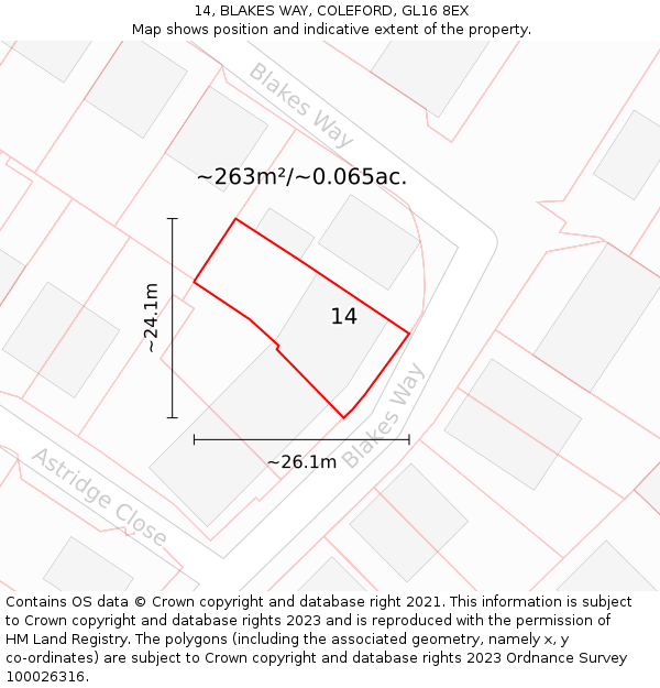 14, BLAKES WAY, COLEFORD, GL16 8EX: Plot and title map