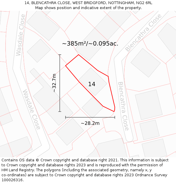 14, BLENCATHRA CLOSE, WEST BRIDGFORD, NOTTINGHAM, NG2 6RL: Plot and title map