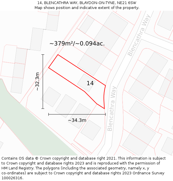 14, BLENCATHRA WAY, BLAYDON-ON-TYNE, NE21 6SW: Plot and title map