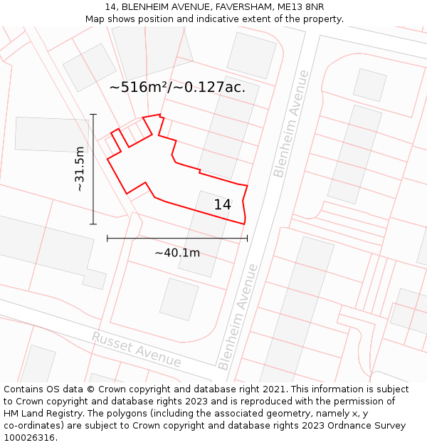 14, BLENHEIM AVENUE, FAVERSHAM, ME13 8NR: Plot and title map