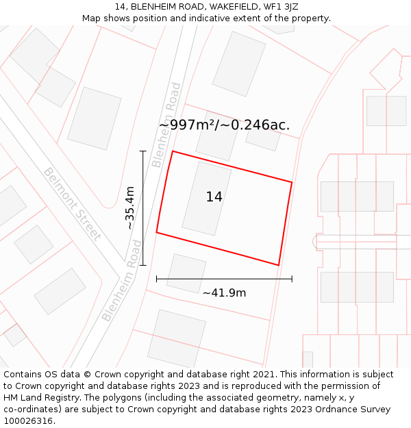 14, BLENHEIM ROAD, WAKEFIELD, WF1 3JZ: Plot and title map