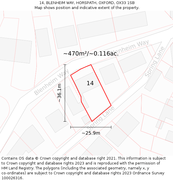 14, BLENHEIM WAY, HORSPATH, OXFORD, OX33 1SB: Plot and title map