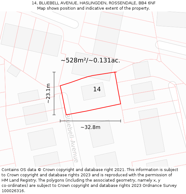 14, BLUEBELL AVENUE, HASLINGDEN, ROSSENDALE, BB4 6NF: Plot and title map