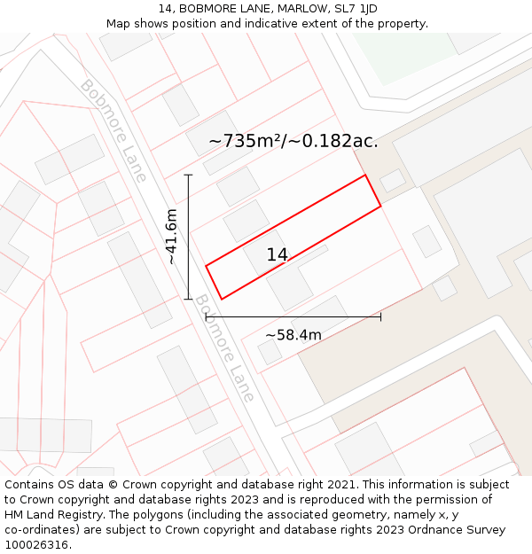 14, BOBMORE LANE, MARLOW, SL7 1JD: Plot and title map