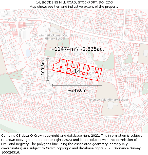 14, BODDENS HILL ROAD, STOCKPORT, SK4 2DG: Plot and title map