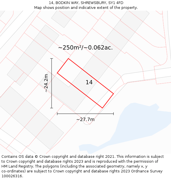 14, BODKIN WAY, SHREWSBURY, SY1 4FD: Plot and title map