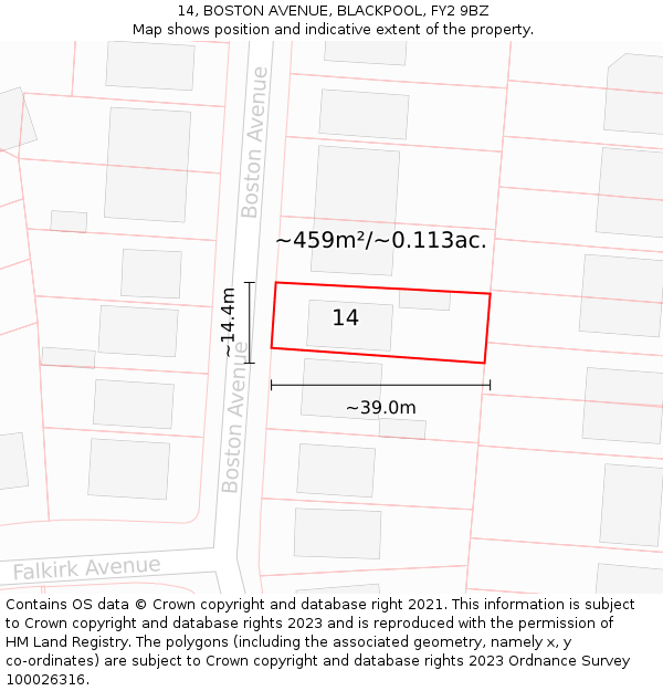 14, BOSTON AVENUE, BLACKPOOL, FY2 9BZ: Plot and title map