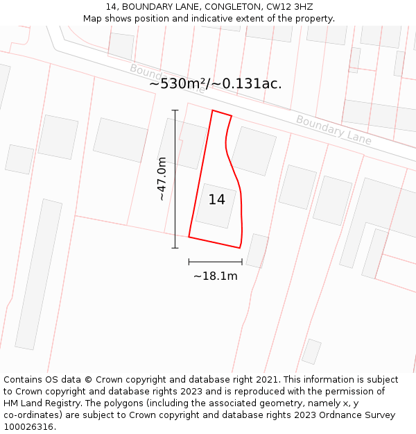 14, BOUNDARY LANE, CONGLETON, CW12 3HZ: Plot and title map