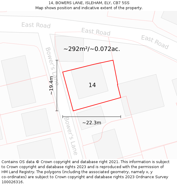 14, BOWERS LANE, ISLEHAM, ELY, CB7 5SS: Plot and title map