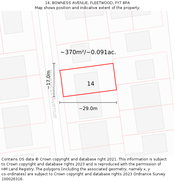 14, BOWNESS AVENUE, FLEETWOOD, FY7 8PA: Plot and title map