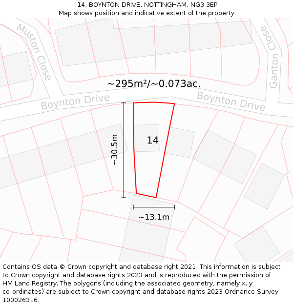 14, BOYNTON DRIVE, NOTTINGHAM, NG3 3EP: Plot and title map