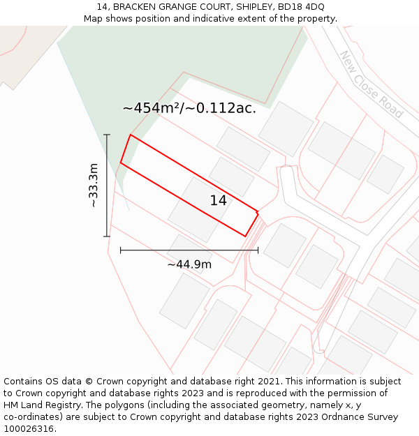 14, BRACKEN GRANGE COURT, SHIPLEY, BD18 4DQ: Plot and title map