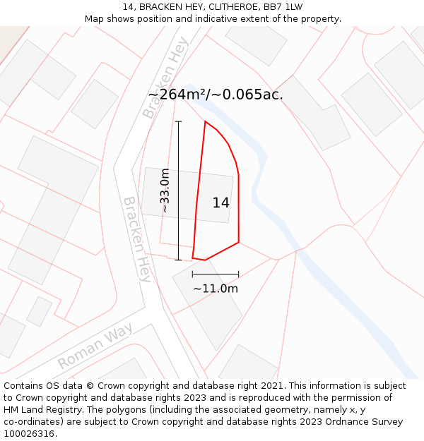 14, BRACKEN HEY, CLITHEROE, BB7 1LW: Plot and title map