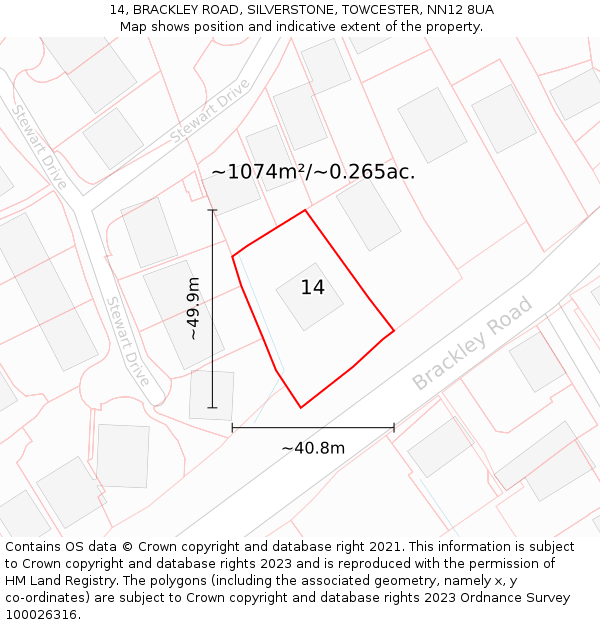 14, BRACKLEY ROAD, SILVERSTONE, TOWCESTER, NN12 8UA: Plot and title map