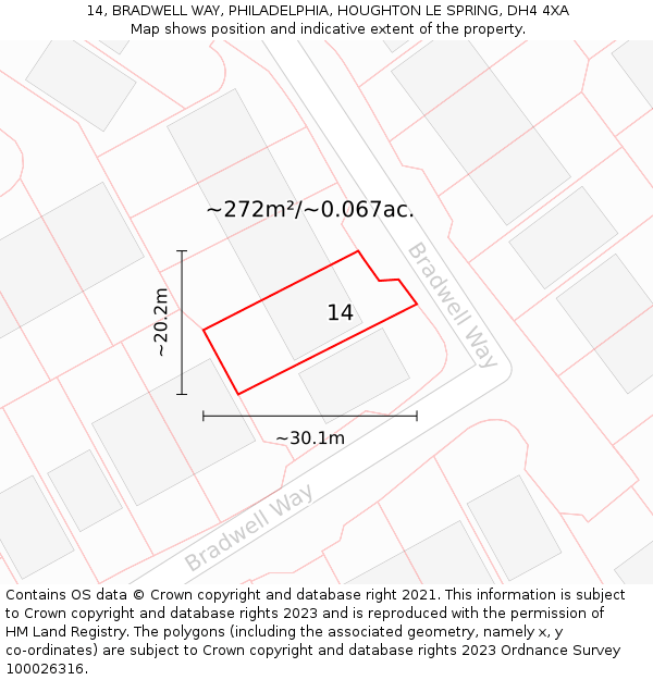 14, BRADWELL WAY, PHILADELPHIA, HOUGHTON LE SPRING, DH4 4XA: Plot and title map