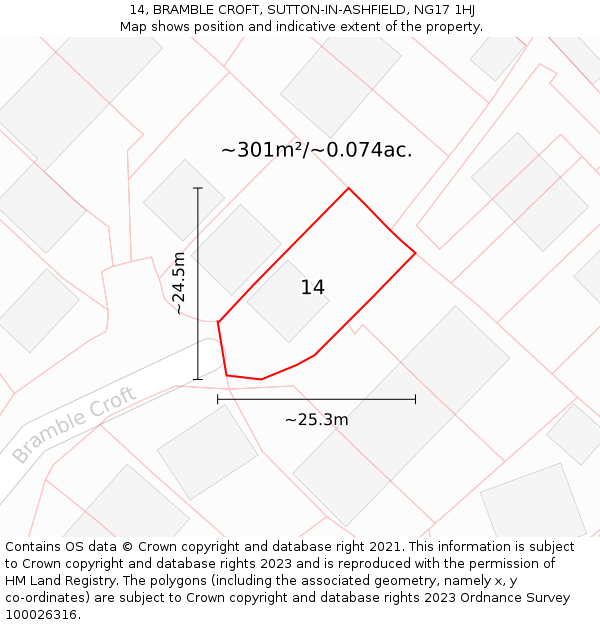 14, BRAMBLE CROFT, SUTTON-IN-ASHFIELD, NG17 1HJ: Plot and title map