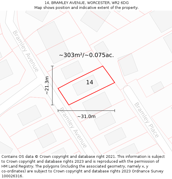 14, BRAMLEY AVENUE, WORCESTER, WR2 6DG: Plot and title map