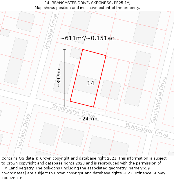 14, BRANCASTER DRIVE, SKEGNESS, PE25 1AJ: Plot and title map