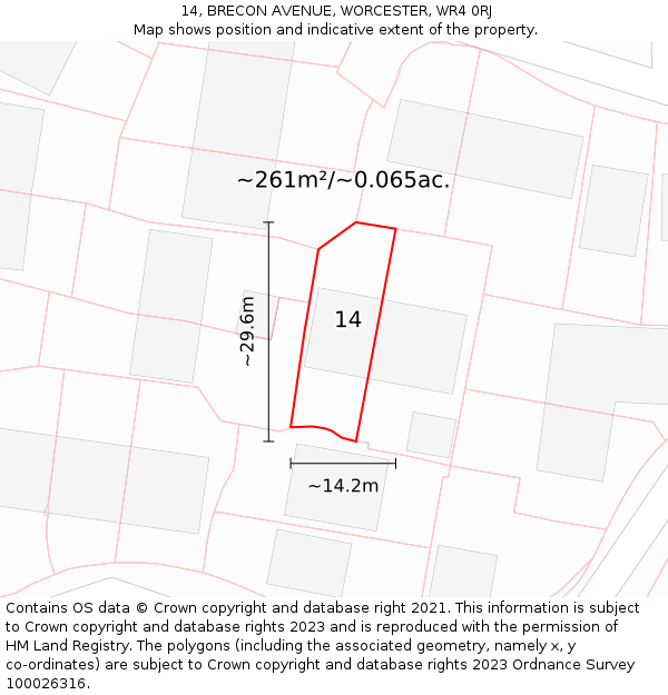 14, BRECON AVENUE, WORCESTER, WR4 0RJ: Plot and title map