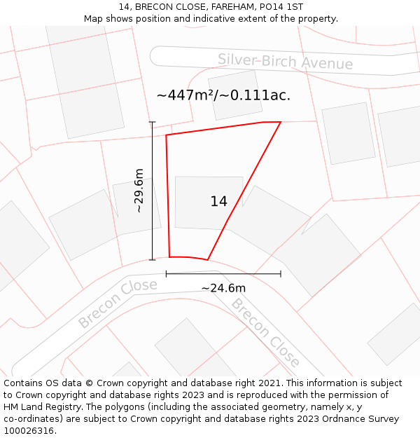 14, BRECON CLOSE, FAREHAM, PO14 1ST: Plot and title map