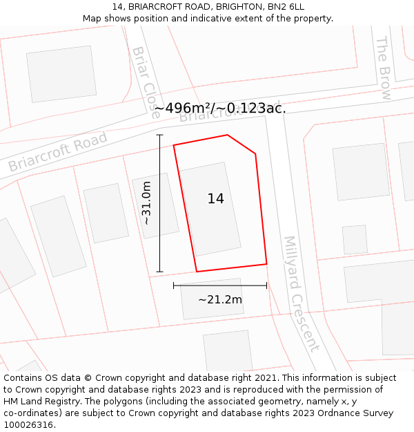 14, BRIARCROFT ROAD, BRIGHTON, BN2 6LL: Plot and title map