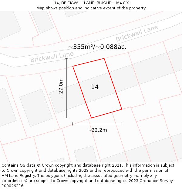 14, BRICKWALL LANE, RUISLIP, HA4 8JX: Plot and title map