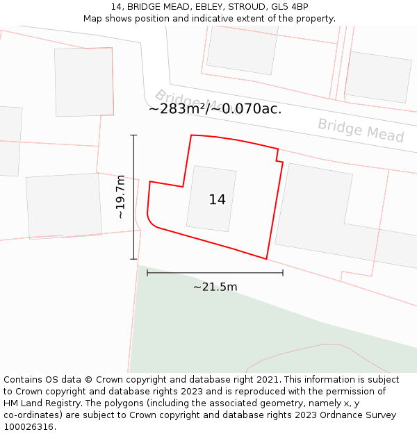 14, BRIDGE MEAD, EBLEY, STROUD, GL5 4BP: Plot and title map