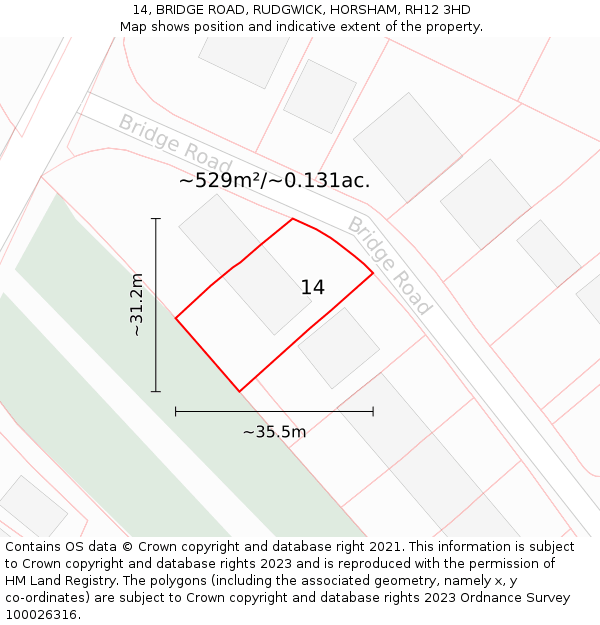 14, BRIDGE ROAD, RUDGWICK, HORSHAM, RH12 3HD: Plot and title map