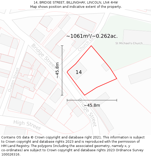 14, BRIDGE STREET, BILLINGHAY, LINCOLN, LN4 4HW: Plot and title map