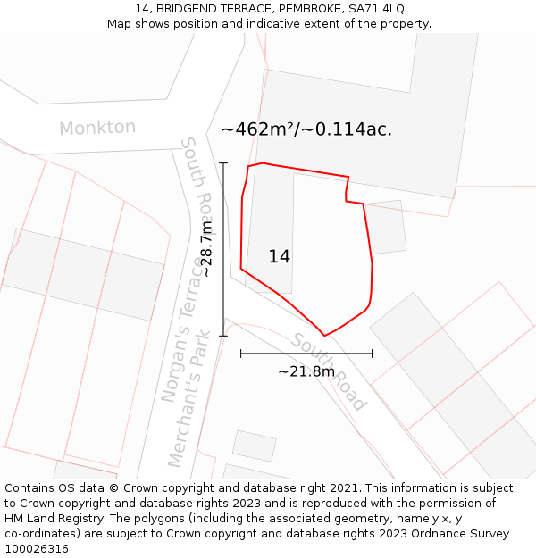 14, BRIDGEND TERRACE, PEMBROKE, SA71 4LQ: Plot and title map