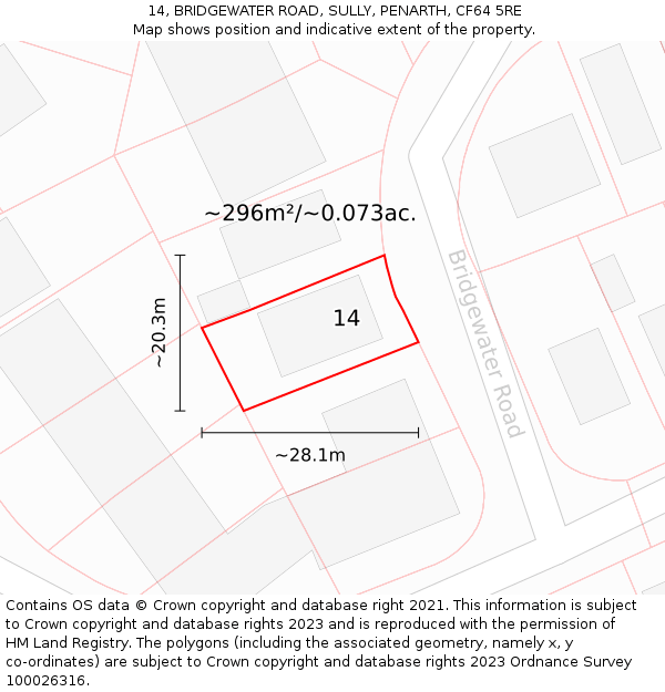 14, BRIDGEWATER ROAD, SULLY, PENARTH, CF64 5RE: Plot and title map