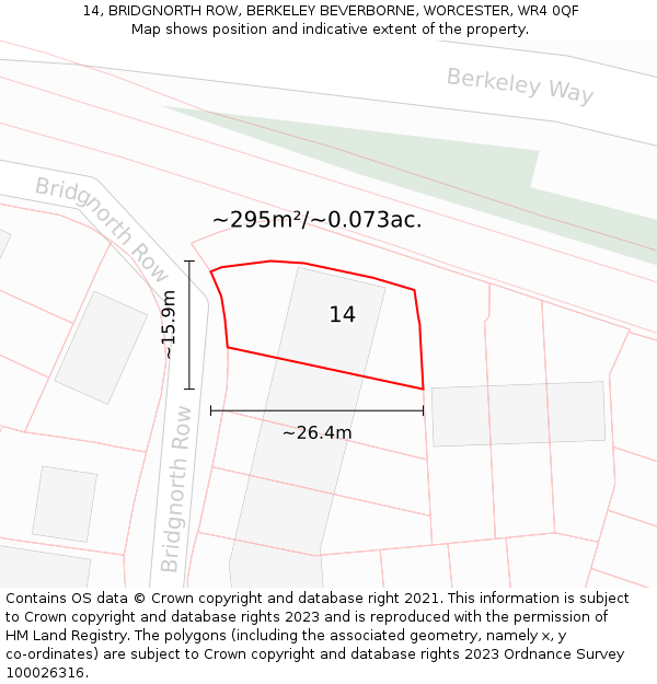 14, BRIDGNORTH ROW, BERKELEY BEVERBORNE, WORCESTER, WR4 0QF: Plot and title map