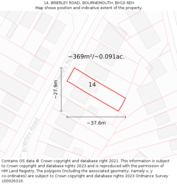 14, BRIERLEY ROAD, BOURNEMOUTH, BH10 6EH: Plot and title map