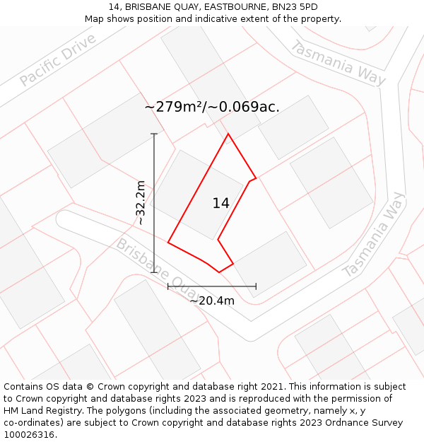 14, BRISBANE QUAY, EASTBOURNE, BN23 5PD: Plot and title map