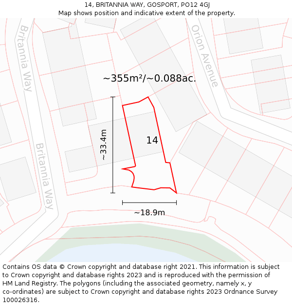 14, BRITANNIA WAY, GOSPORT, PO12 4GJ: Plot and title map