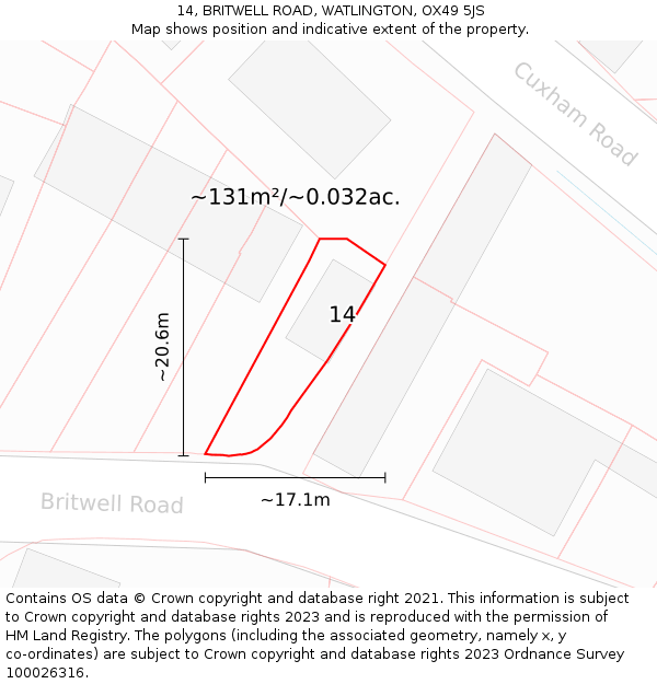 14, BRITWELL ROAD, WATLINGTON, OX49 5JS: Plot and title map