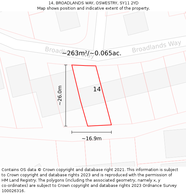 14, BROADLANDS WAY, OSWESTRY, SY11 2YD: Plot and title map