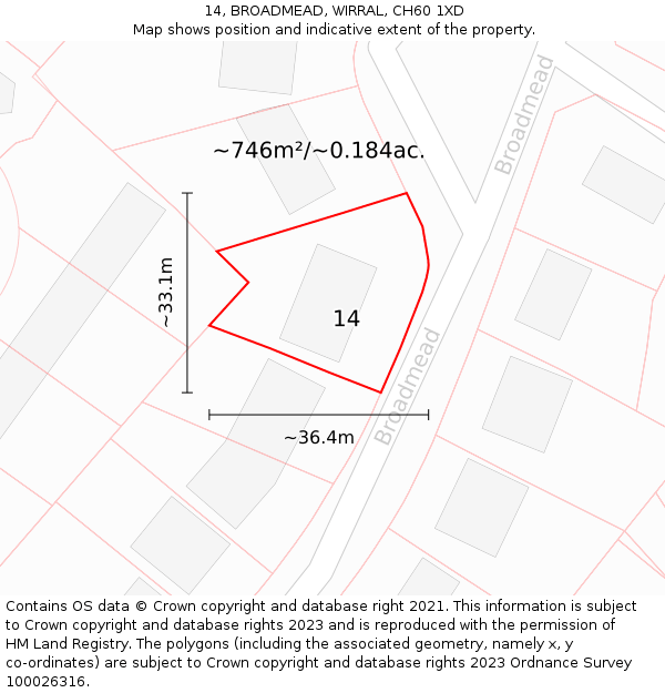 14, BROADMEAD, WIRRAL, CH60 1XD: Plot and title map