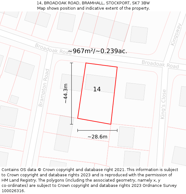 14, BROADOAK ROAD, BRAMHALL, STOCKPORT, SK7 3BW: Plot and title map