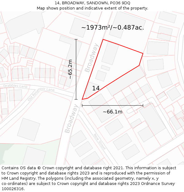 14, BROADWAY, SANDOWN, PO36 9DQ: Plot and title map