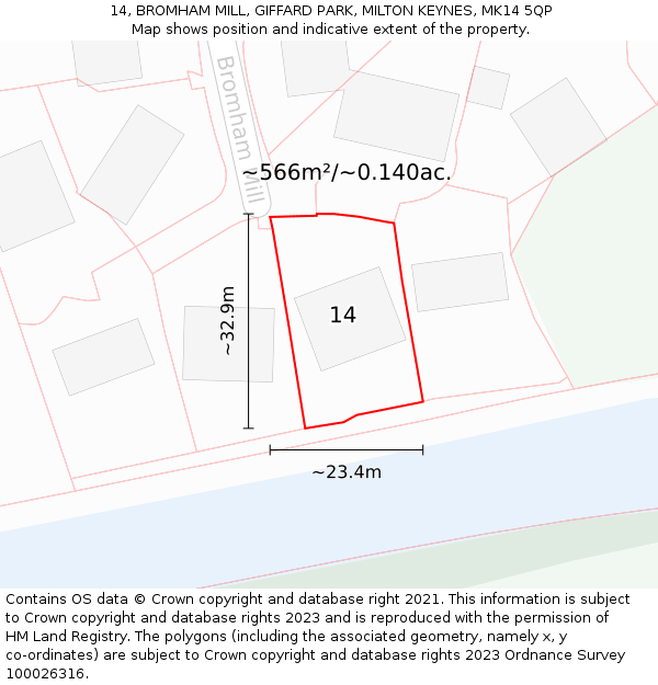 14, BROMHAM MILL, GIFFARD PARK, MILTON KEYNES, MK14 5QP: Plot and title map