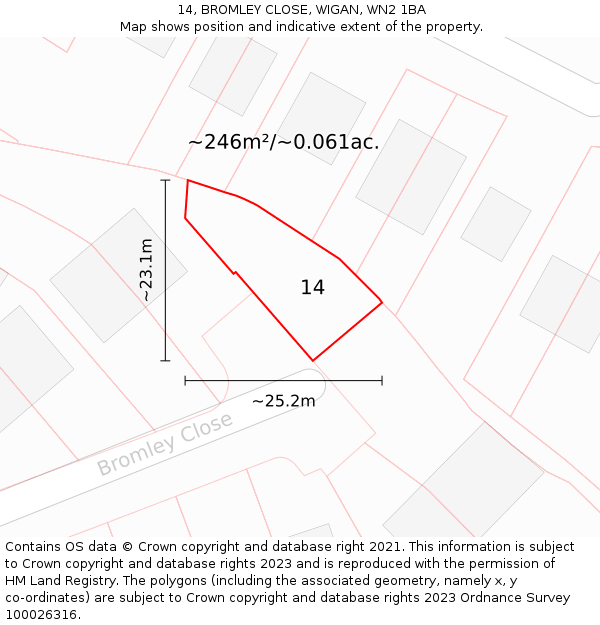 14, BROMLEY CLOSE, WIGAN, WN2 1BA: Plot and title map