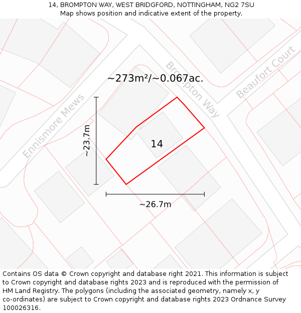 14, BROMPTON WAY, WEST BRIDGFORD, NOTTINGHAM, NG2 7SU: Plot and title map