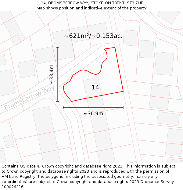 14, BROMSBERROW WAY, STOKE-ON-TRENT, ST3 7UE: Plot and title map