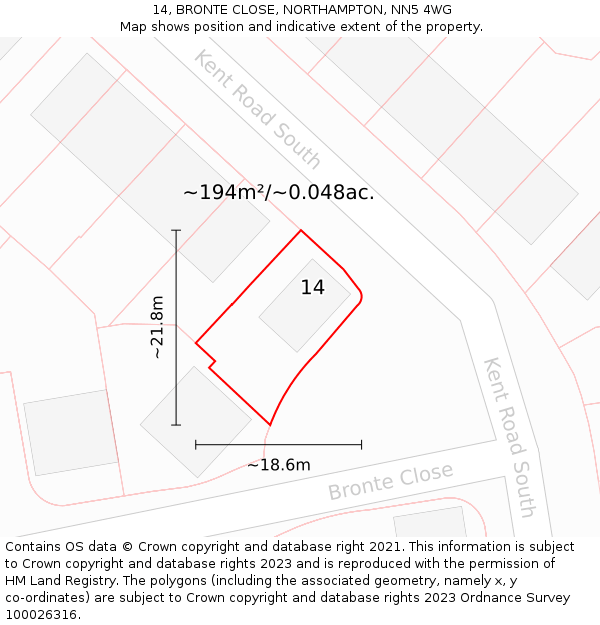 14, BRONTE CLOSE, NORTHAMPTON, NN5 4WG: Plot and title map