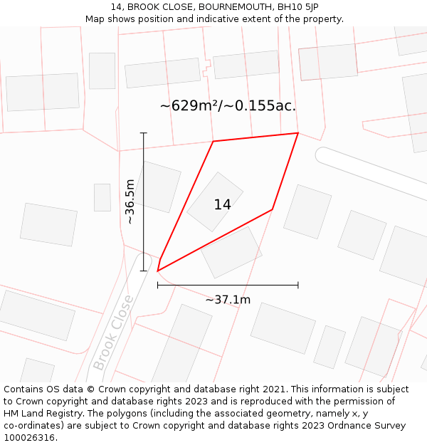 14, BROOK CLOSE, BOURNEMOUTH, BH10 5JP: Plot and title map